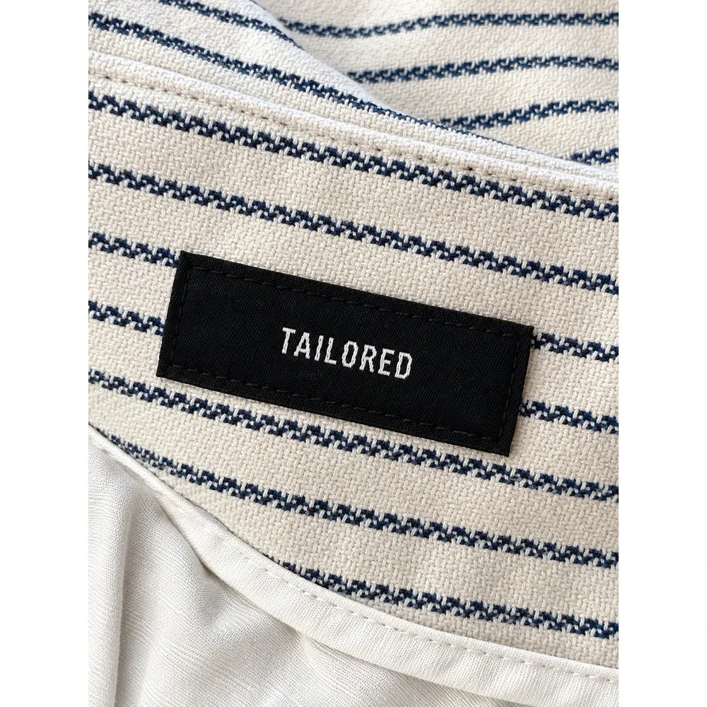 Bonobos Tailored Trousers 29x30 Ivory Navy Stripe Italian Fabric Slim Summer